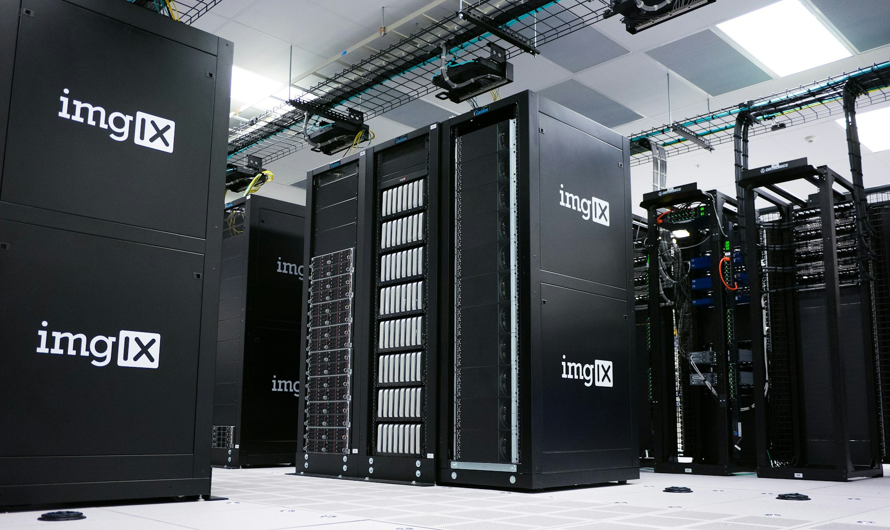 Rows of server racks in a data centre